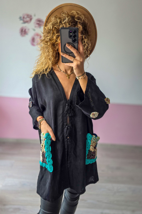 Tunika boho z kolorowymi aplikacjami - 100% bawełna